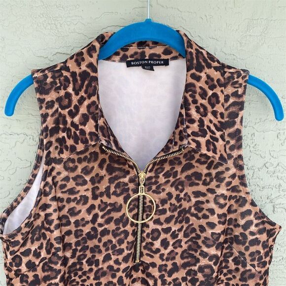 Boston Proper Leopard Print Zip-Up Women’s Size L Multicolor Sleeveless - Picture 4 of 7